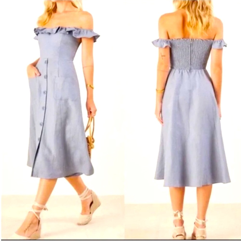 Reformation Hattie Off Shoulder Linen Dress Size 6